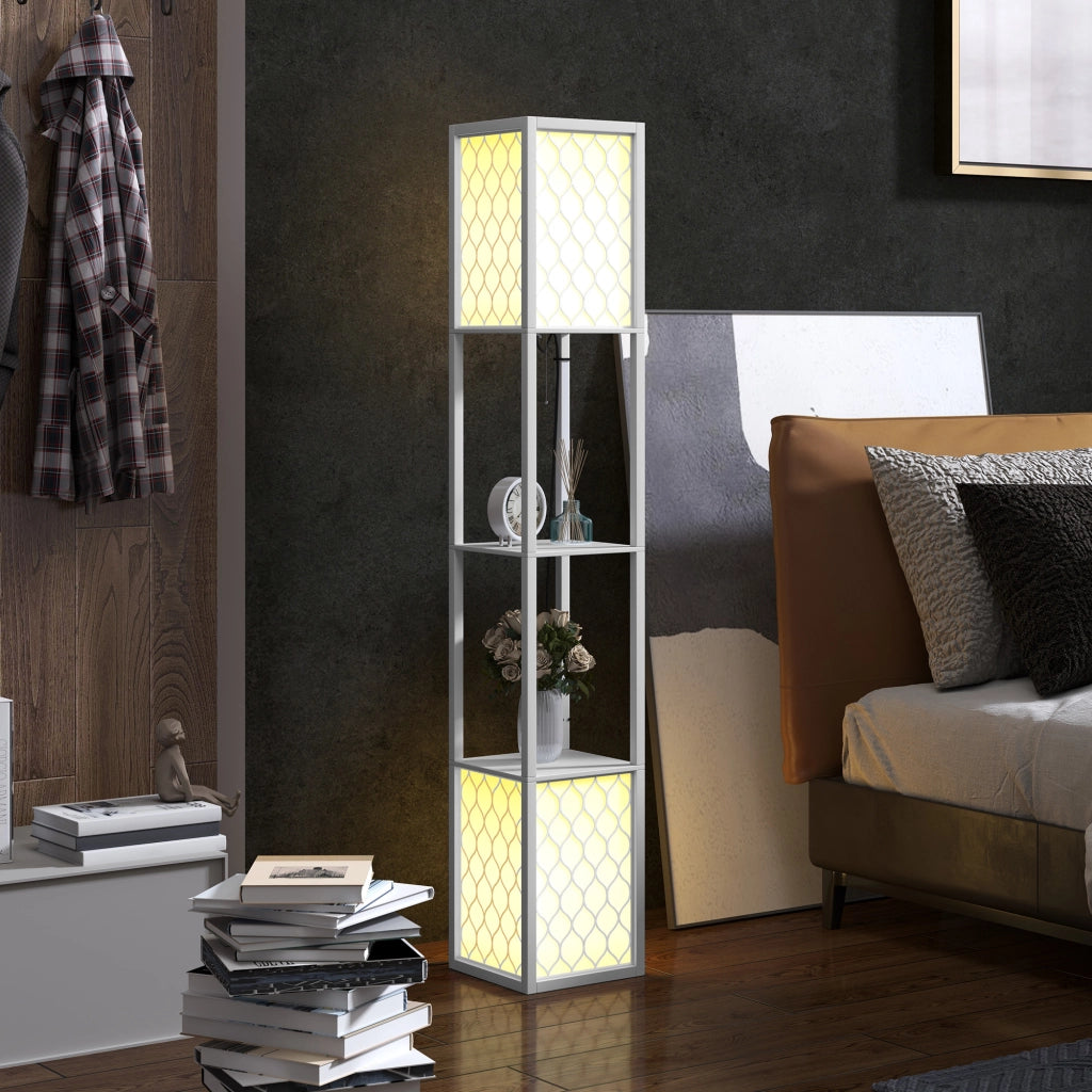 Lampada da Terra con Scaffale ¨C Minimal ¨C Bianco 26x26x156 cm