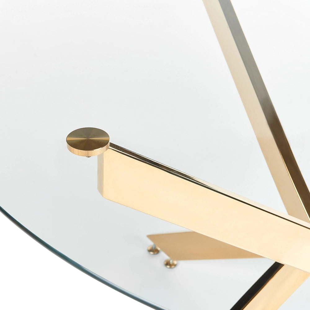Tavolo da pranzo rotondo piano in vetro temperato gambe in oro ⌀ 120 elegante glamour