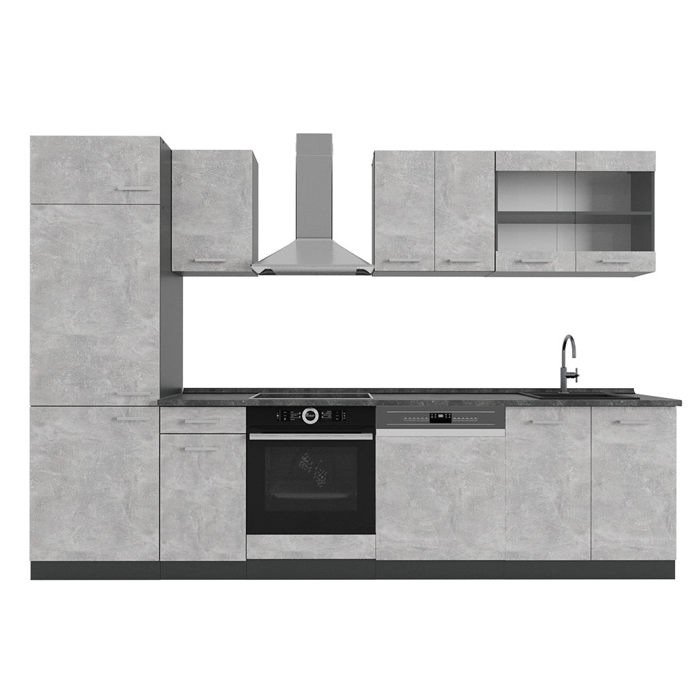 Cucina componibile R-Line Calcestruzzo/Antracite 300 cm, PL Antracite Vicco