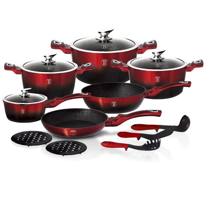 Berlinger haus BH-1632 Set di pentole bordeaux nero metallizzato da 15 pezzi