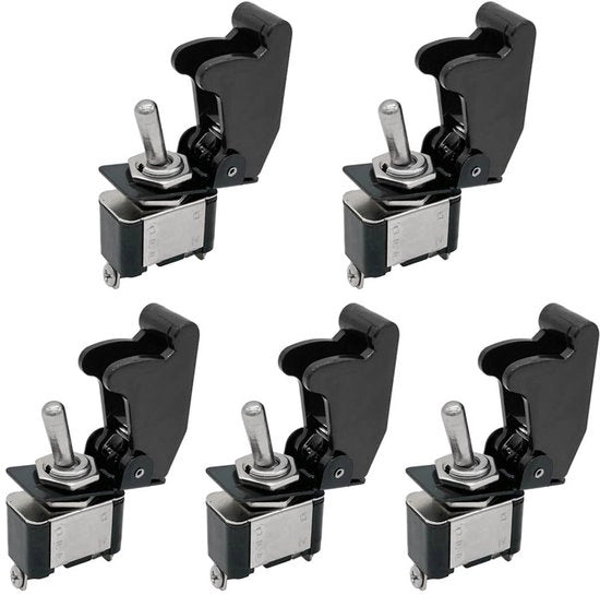 Rocker Switch 5 pezzi - Interruttore 12V - Tuimelschakelaar - 20A - Nero - Coperchio di sicurezza