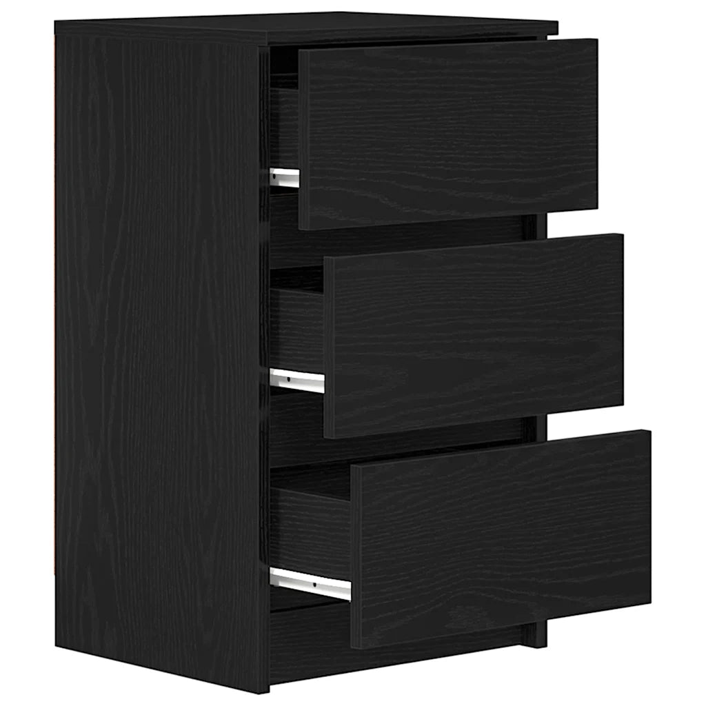 Comodino | Armadio da Notte | Mobiletto da notte con 3 Cassetti Nero 39x35x65 cm