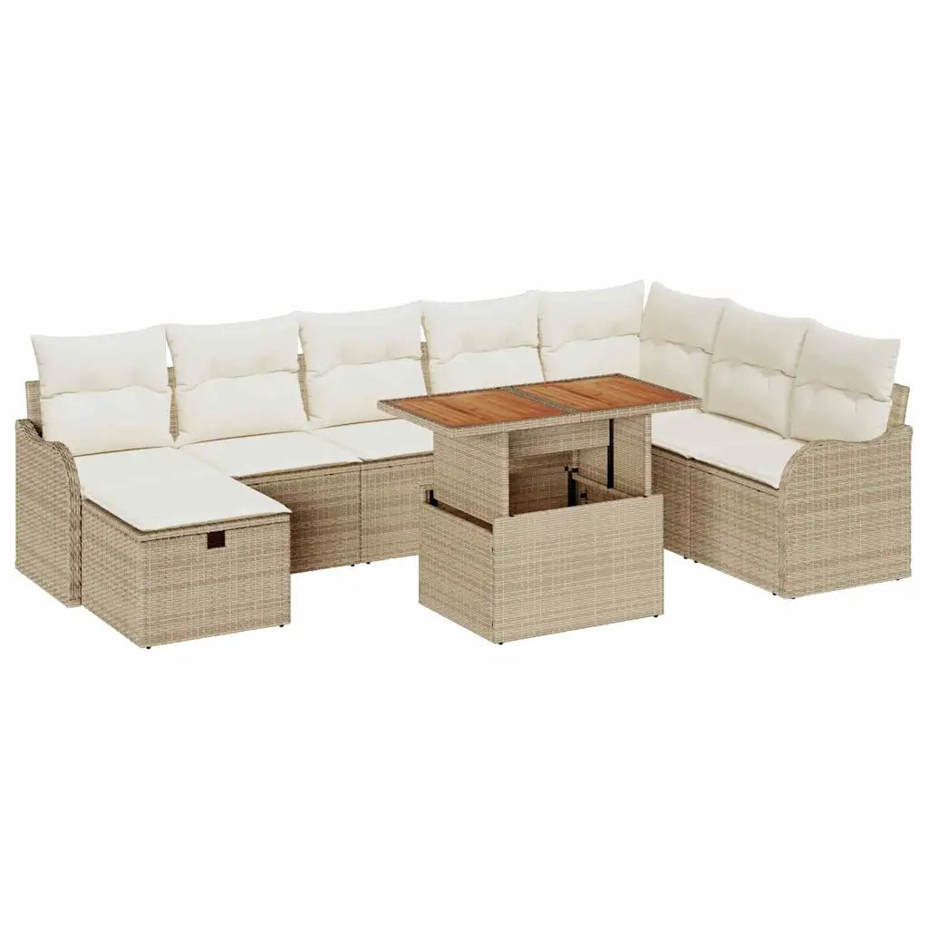 Set Divano da Giardino con cuscino 9 pcs Beige polyrattan 3359956