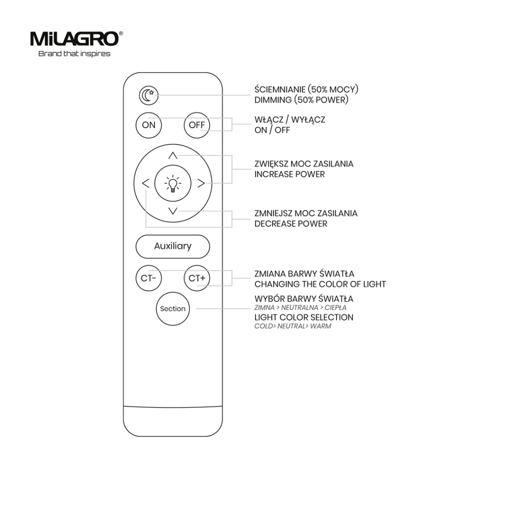 Plafoniera LED Milagro Optima 48cm 52W telecomando CCT