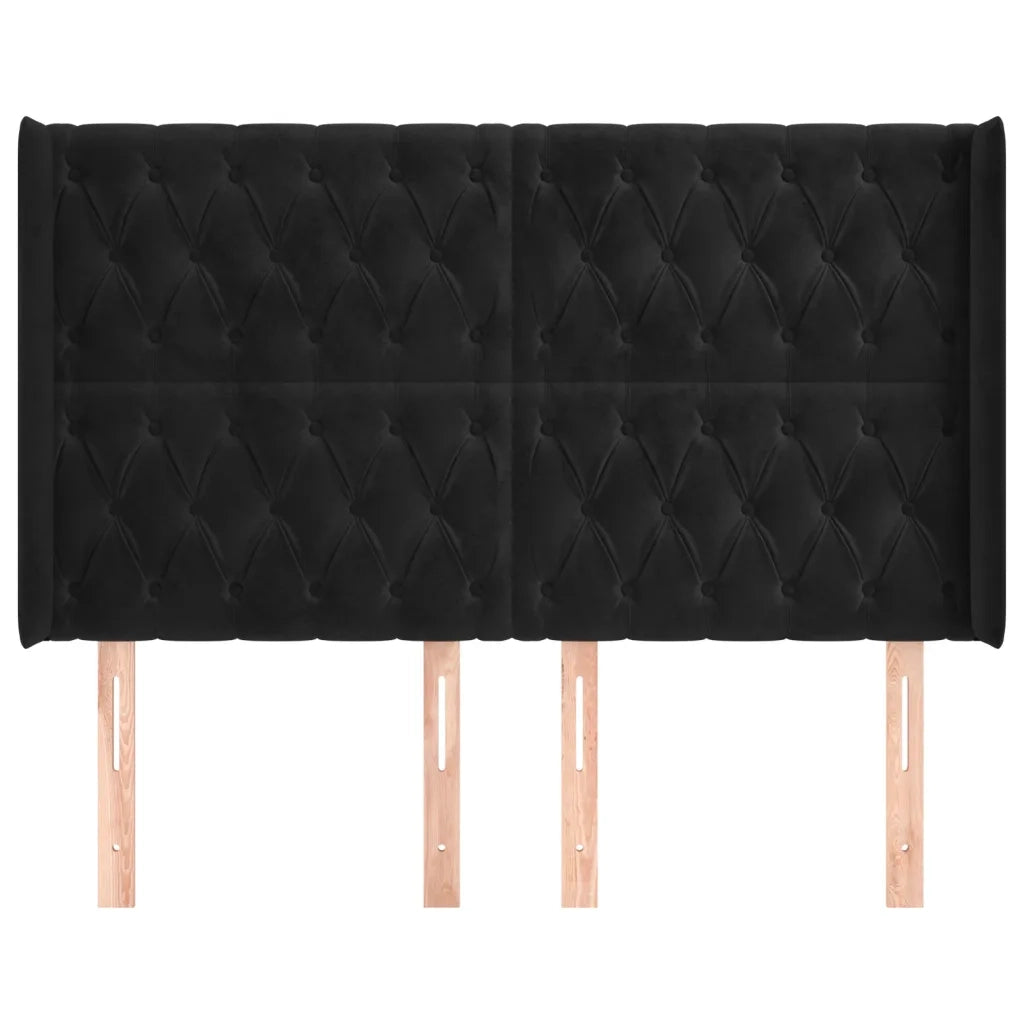 Testiera ad Orecchio-Testata con Orecchie Nera 163x16x118/128 cm in Velluto 537751