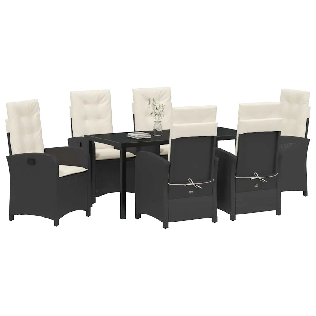 Set da Pranzo per Giardino con cuscino 7 pcs Nero polyrattan