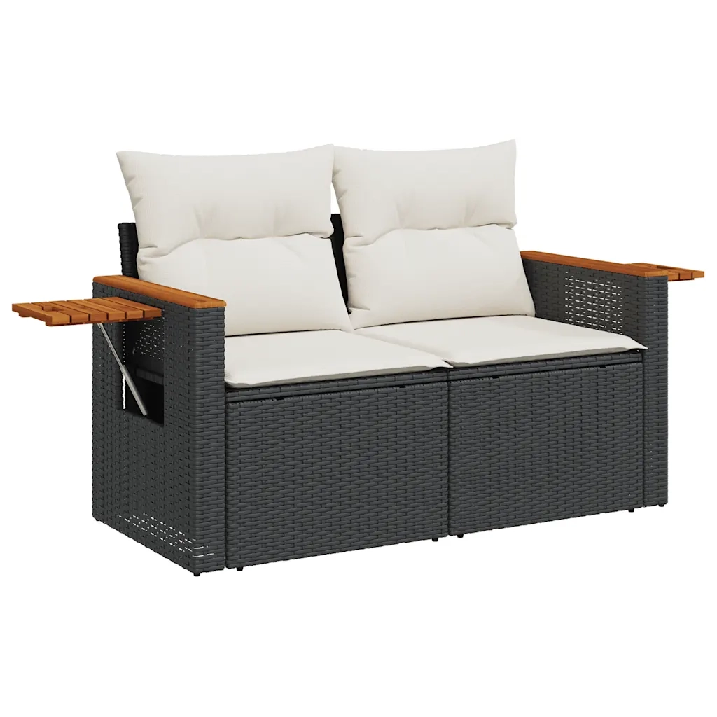 Set Divani da Giardino 9 pz con Cuscini Nero Polyrattan Acacia 3327577