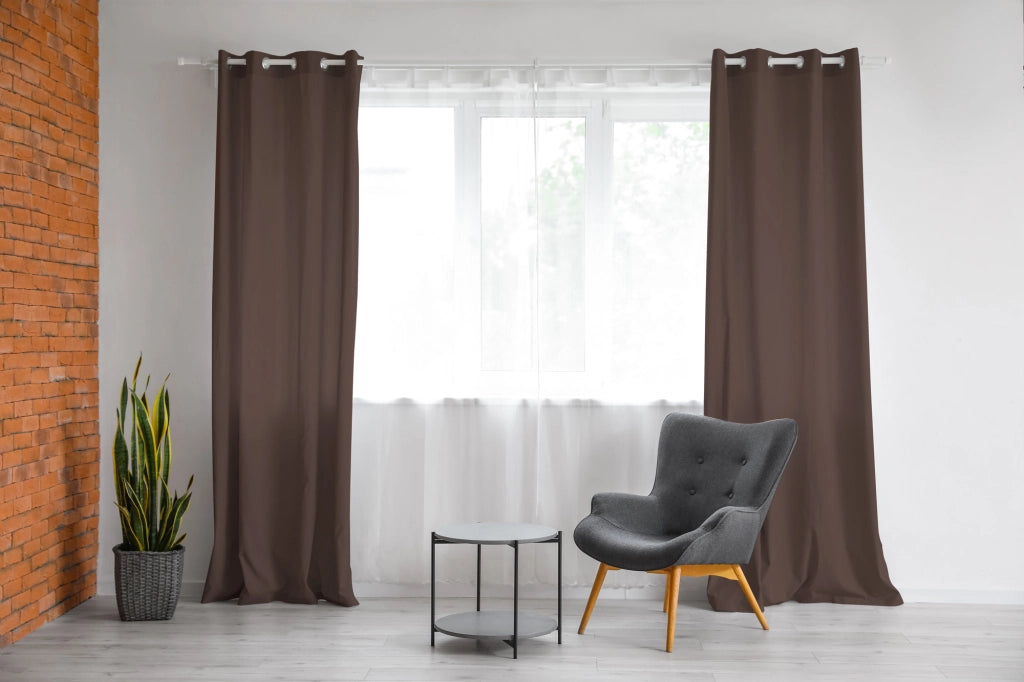Tenda Semioscurante 140 x 290 Cm Moderne Con Occhielli  Marrone - 1 Tenda