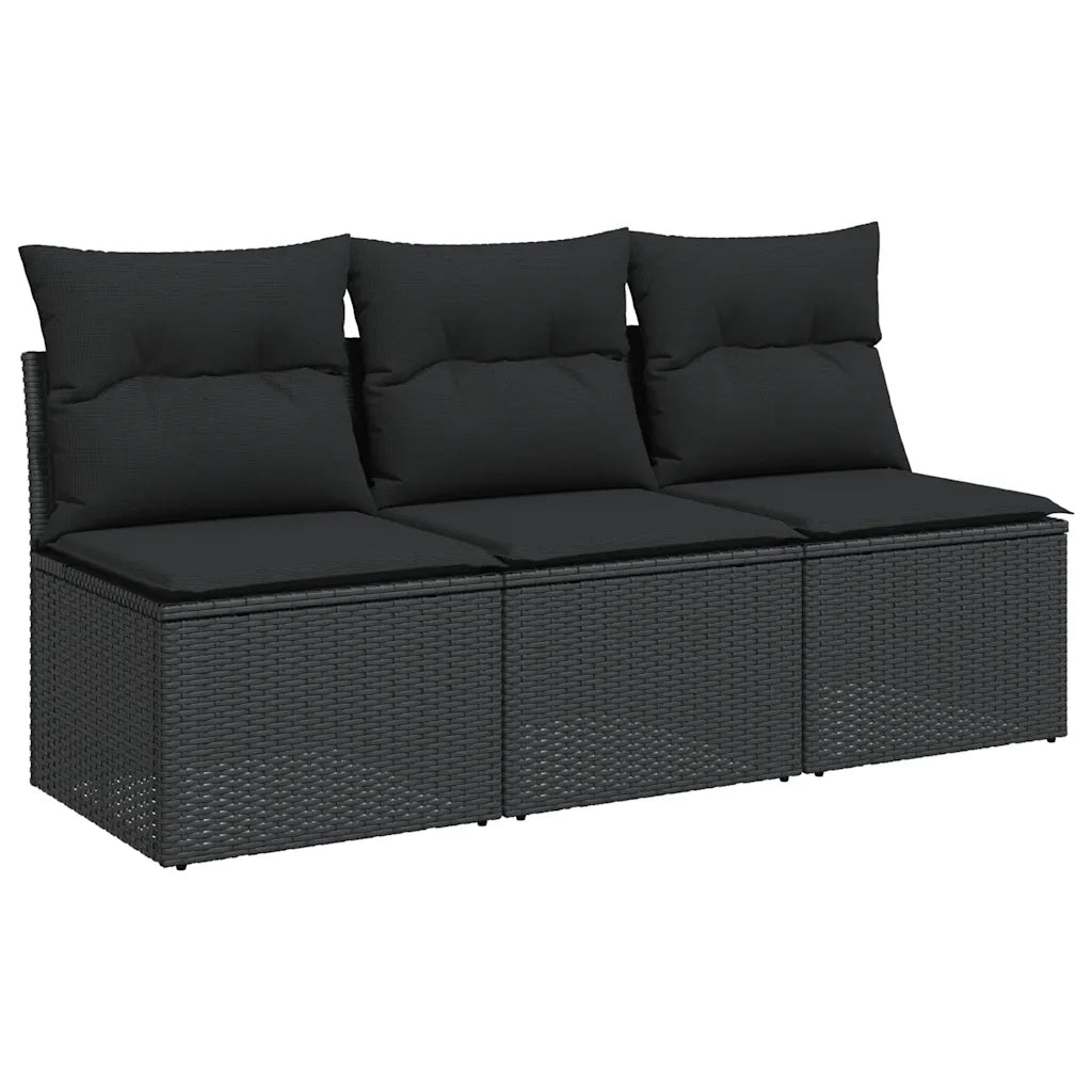 Divano da giardino con cuscini 3 posti nero in polyrattan 365988