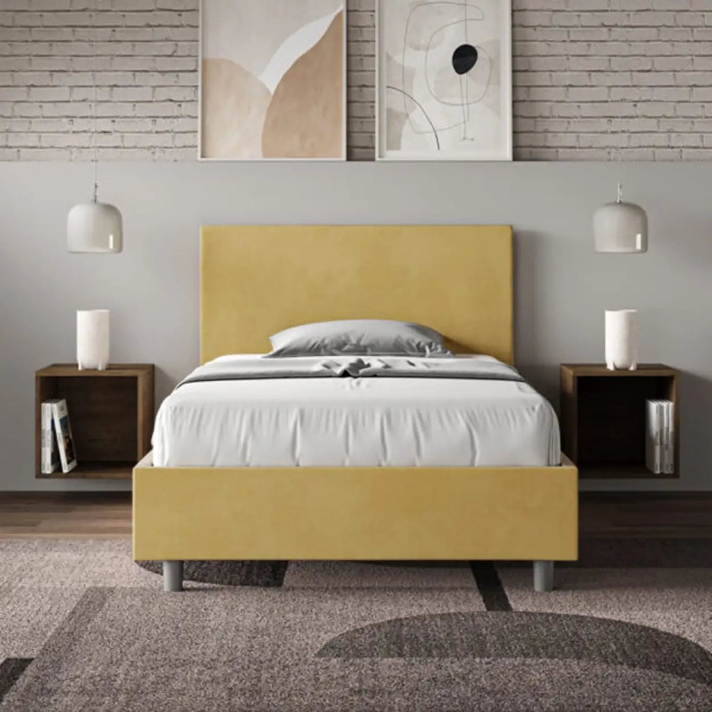 Letto una piazza e mezza senza rete imbottito 120x210 microfibra ocra Adele