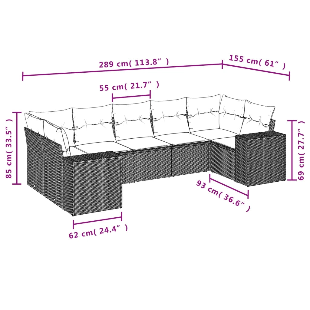 Set Divani da Giardino con Cuscini 7pz Nero Polyrattan 3222985