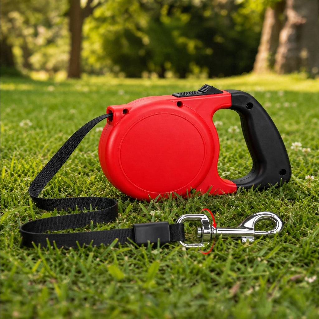 Set 3 Guinzagli Estensibili per Cani con Sistema Retrattile e Pulsante di Blocco – Disponibile da 5 m fino a 20 kg o da 8 m fino a 30 kg  Rosso - 5Metri-20Kg