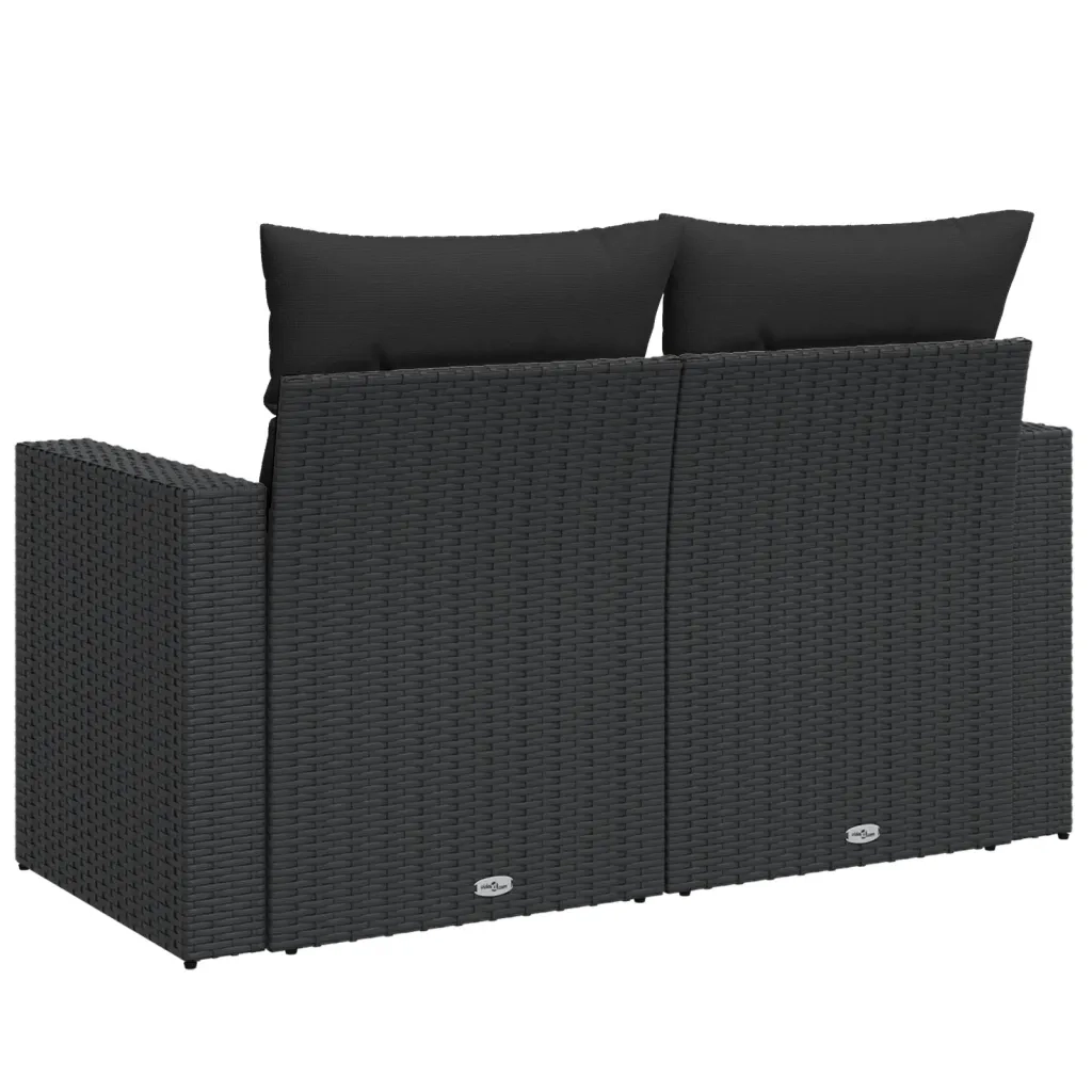 Divano da giardino con cuscini 2 posti nero in polyrattan 365989