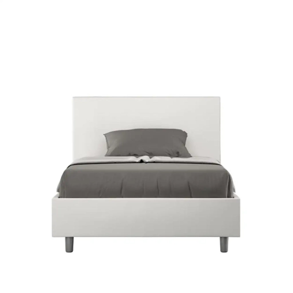 Letto una piazza e mezza contenitore imbottito 120x190 similpelle bianco Adele