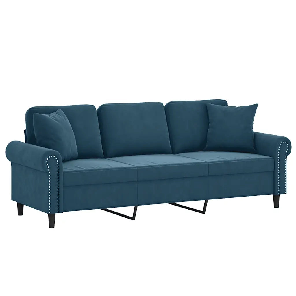Divano a 3 Posti con Cuscini Blu 180 cm in Velluto 3200964