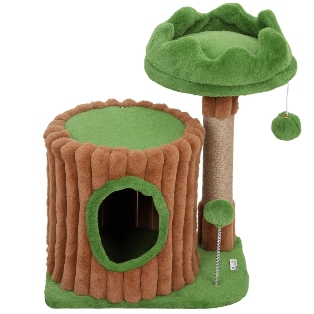 Tiragraffi per Gatti con Casa e Letto ¨C Minimal ¨C Marrone e Verde 53 cm