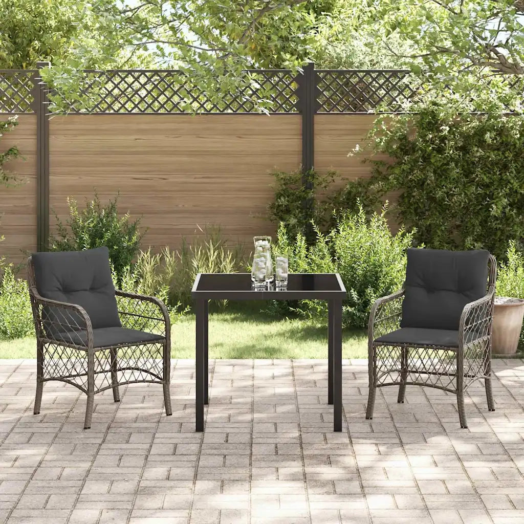 Set da Pranzo per Giardino con cuscino 3 pcs Grigio polyrattan