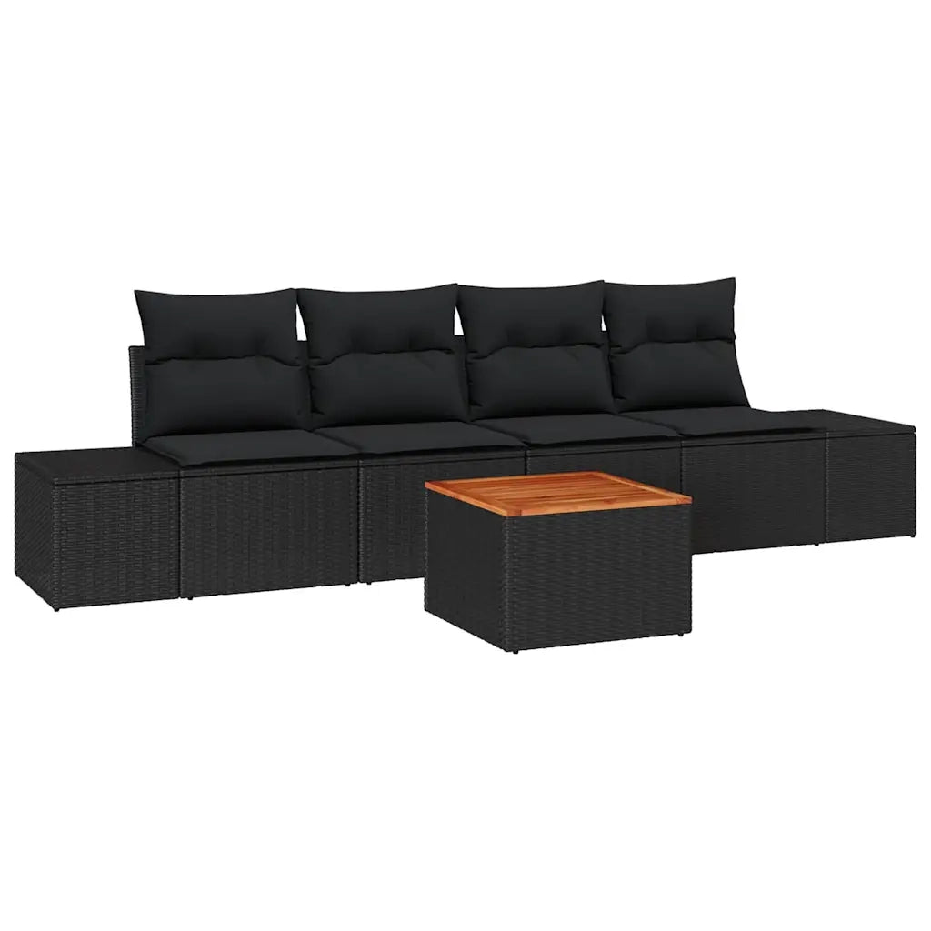 Set Divano da Giardino con cuscino 5 pcs Nero Poly Rattan