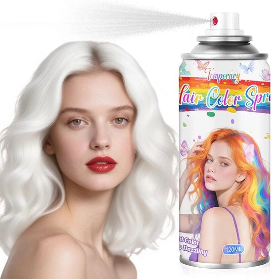 Spray per capelli temporanea bianca - colore per capelli lavabile - cera per capelli non aderente - per bambini/donne - 120 ml - ideale per Halloween/cosplay/feste