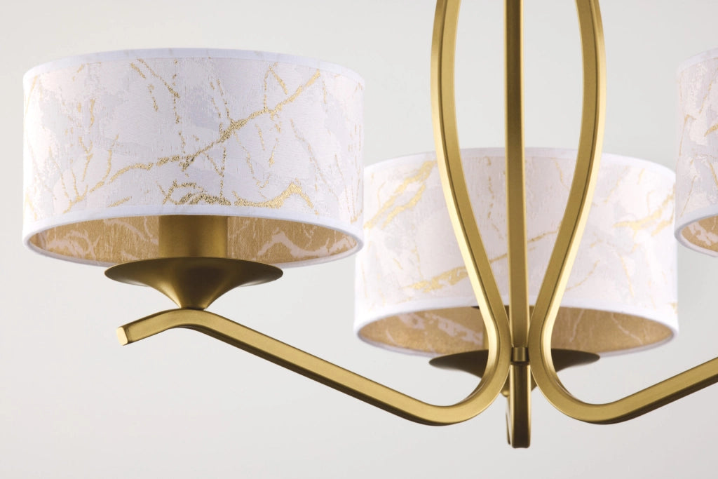 Lampada sospensione oro, 3 paralumi bianchi E27 Jupiter