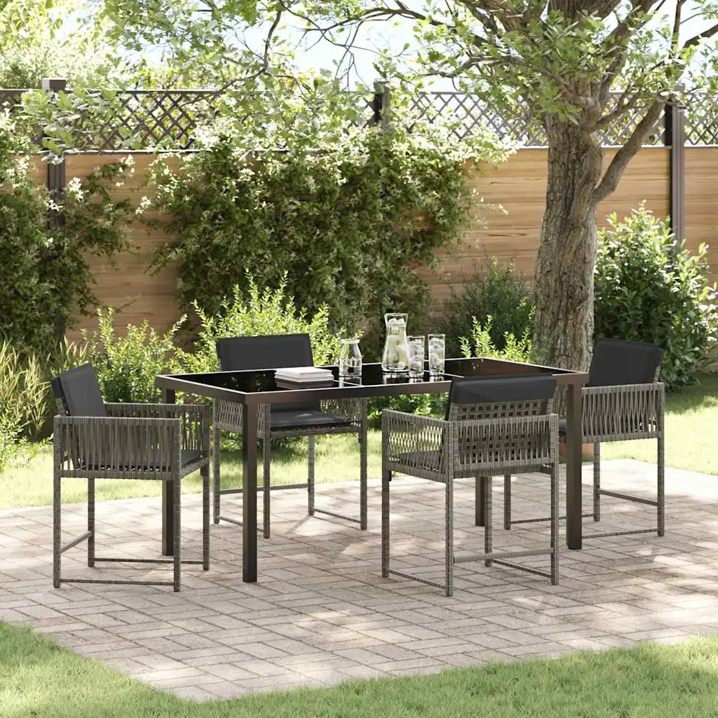 Set da Pranzo per Giardino 5 pcs Grigio polyrattan