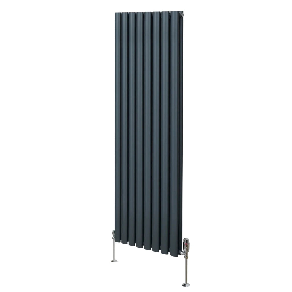 Radiatore a colonna ovale e valvole cromate TRV Designer grigio antracite 1600mm x 480mm