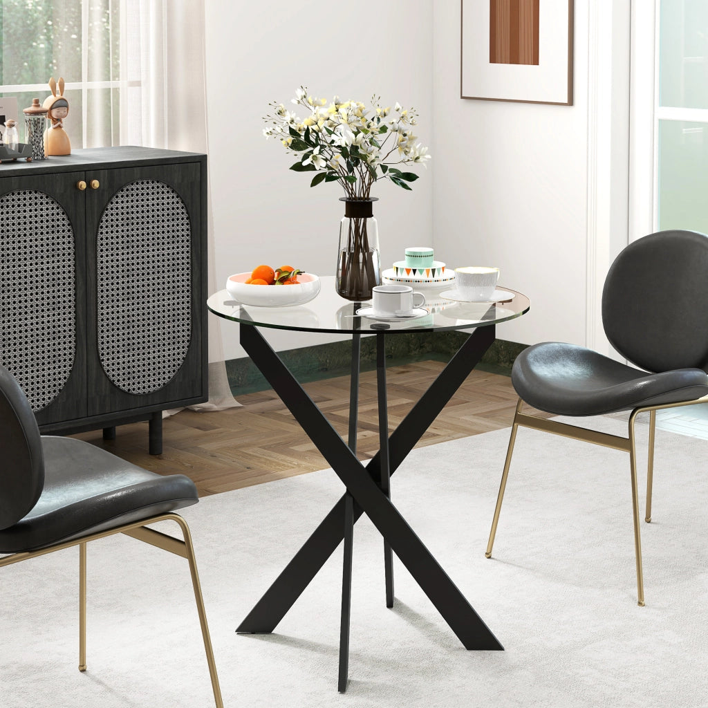 Tavolo da pranzo rotondo ¨C Xylo ¨C Vetro temperato e metallo nero, 70 cm, 4 persone