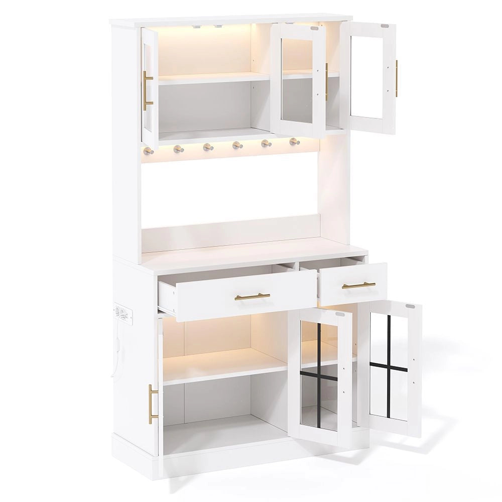 Buffet cucina con LED e presa - Xylo - 180x100 - Bianco - 6 porte 2 cassetti