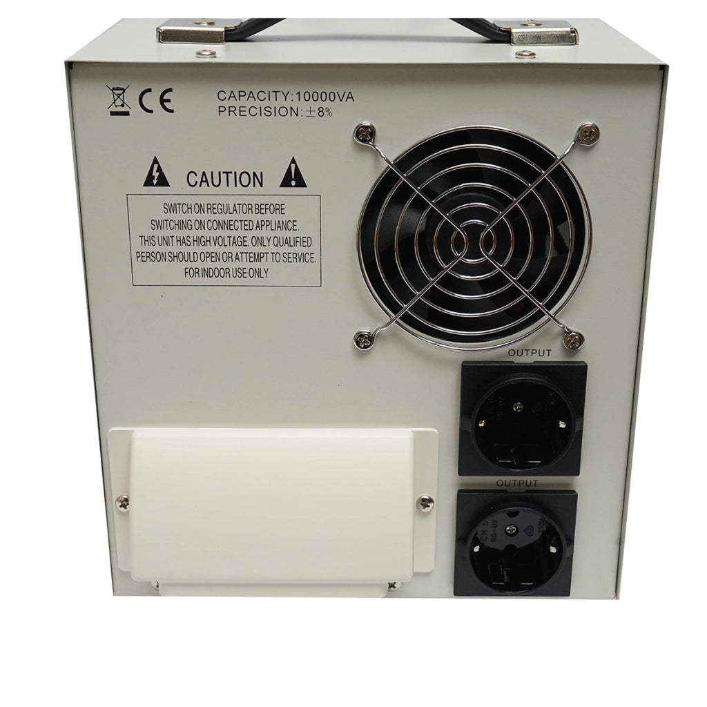 Stabilizzatore di tensione automatico 10000VA con relè monofase, 2 prese schuko 230V, display LCD Breckner Germany