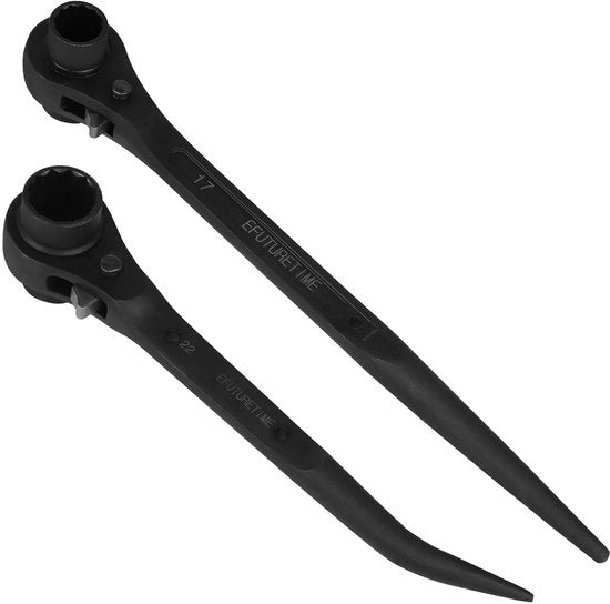 Set di chiavi a rasoio - 17/19 mm/19/22 mm - Manico retto/curvo - 24 denti - Trattamento fosfato - Lunghezza 310 mm - Chiave a scala