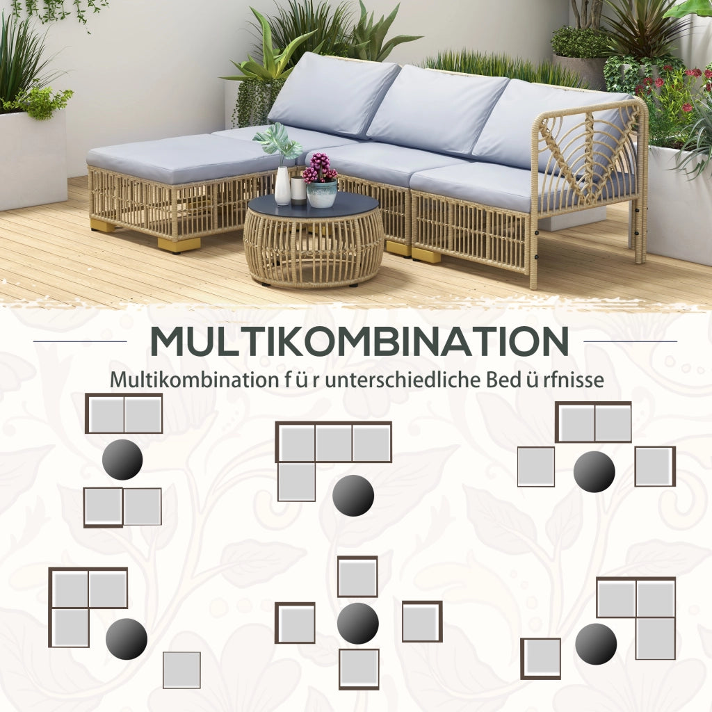 Set da giardino 5 pezzi con cuscini ¨C zephmum ¨C polyrattan grigio chiaro