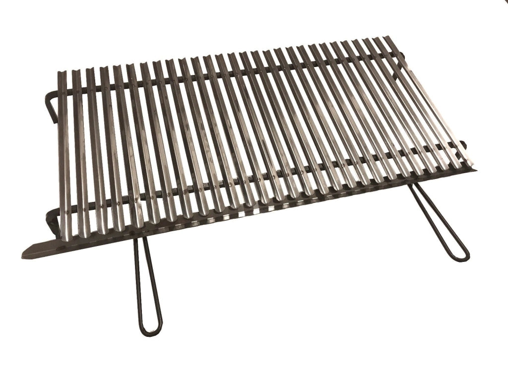 Graticola in acciaio inox, griglia per barbecue con sistema recupera grassi con piedini in ferro 100x50 cm