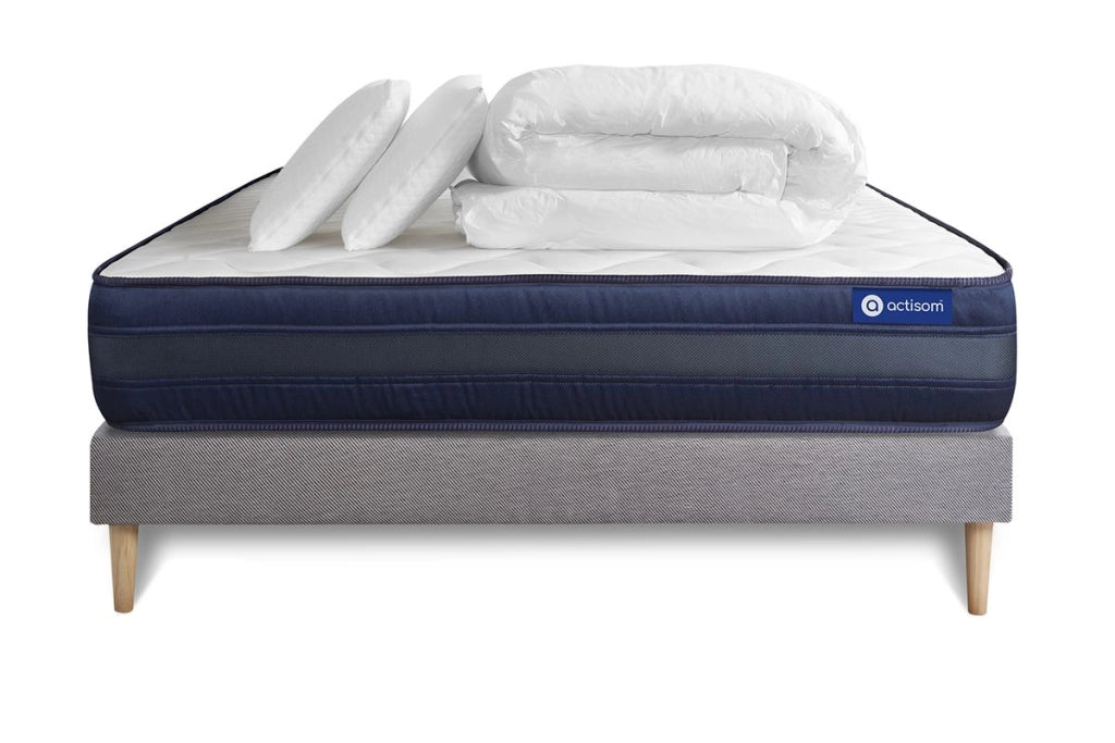 Pacchetto letto completo - Materasso 160x200cm + Box spring con doghe (kit) + 2 cuscini + Piumino - Actiflex Tech