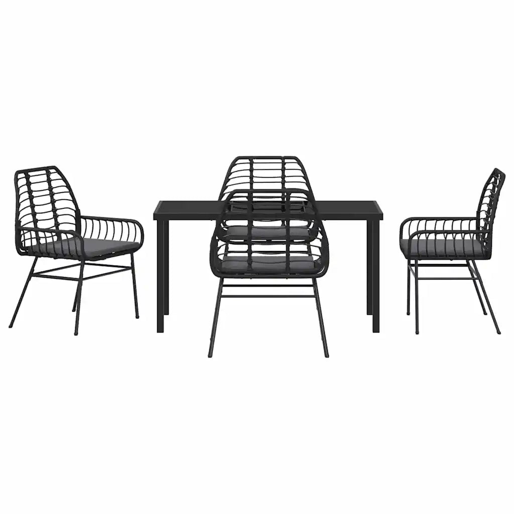 Set da Pranzo per Giardino 5 pcs Nero polyrattan