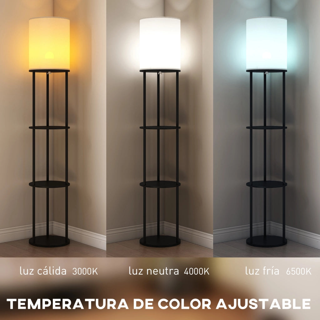 Lampada da Terra con Scaffale a 3 Temperature Colore Telecomando ¨C Minimal ¨C Nero