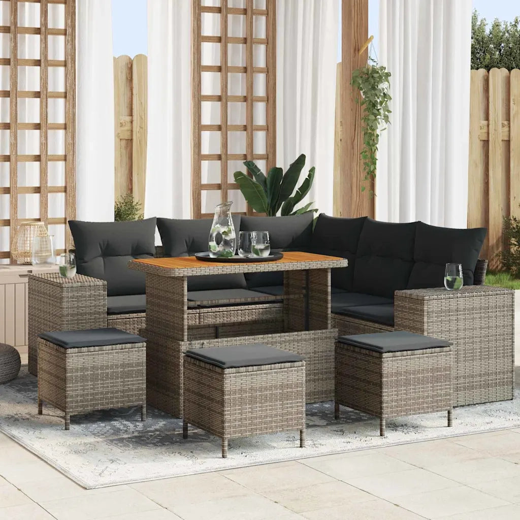 Set Divano da Giardino con cuscino 9 pcs Grigio polyrattan 3363963