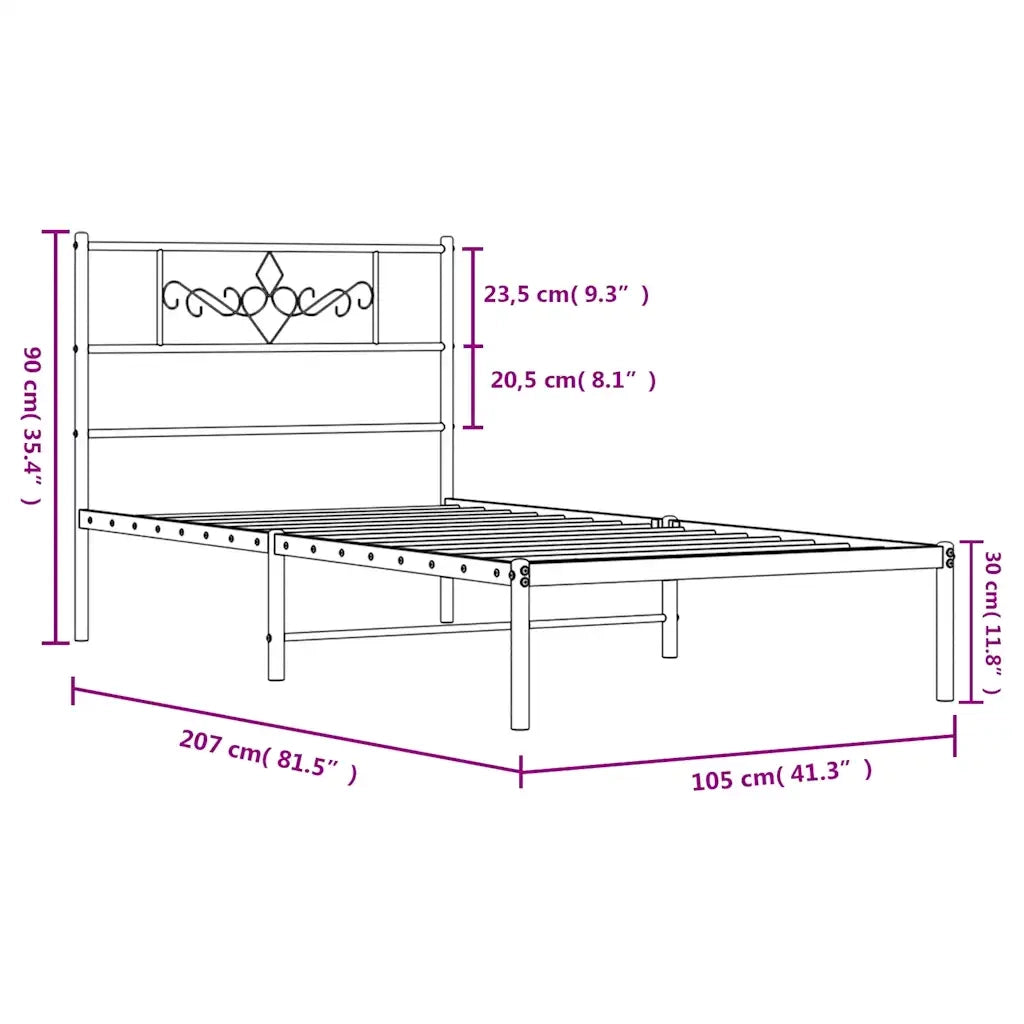 Giroletto con Testiera Metallo Nero 100x200 cm 355262