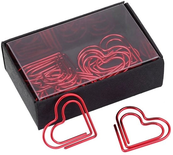 Fibbie a forma di cuore - 12 pezzi - Acciaio inossidabile - Articoli da ufficio - Etichette creative - Scatola trasparente