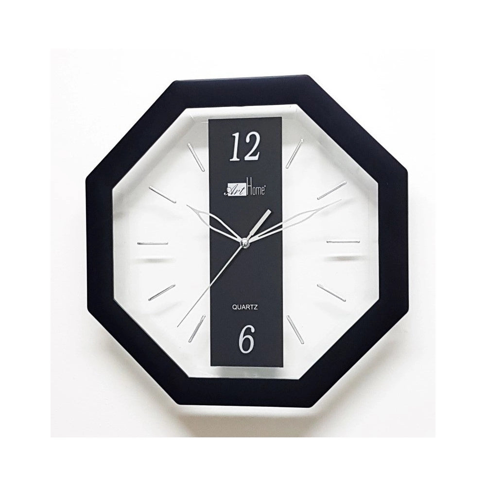Trade Shop - Orologio Analogico Parete 28 Cm Quadrante Ottagonale Nero Trasparente Plastica -