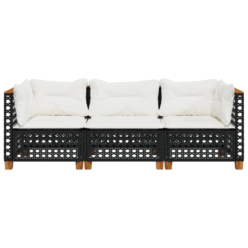Divano da Giardino a 3 Posti con Cuscini Nero in Polyrattan 365938