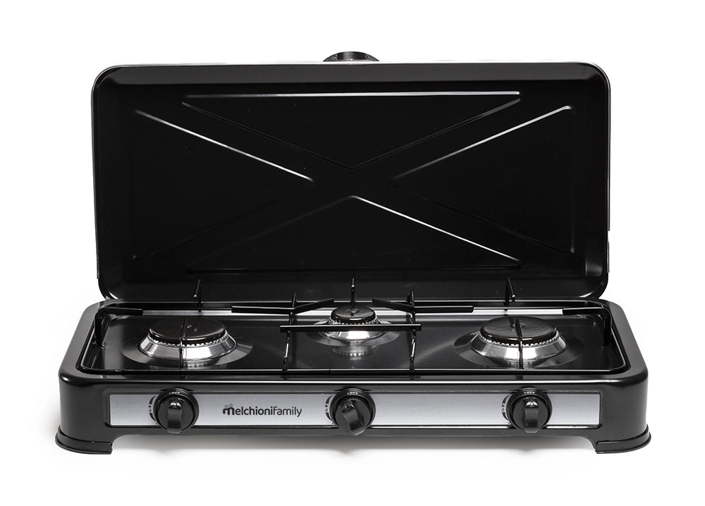 Melchioni Family Minerva 3 Fornello a Gas 3 Fuochi Acciaio smaltato Potenza 2.9 Kw Nero 59x33x11
