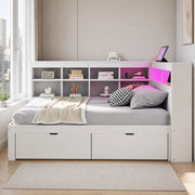 Letto singolo multifunzionale 90 x 200 cm bianco con LED e USB