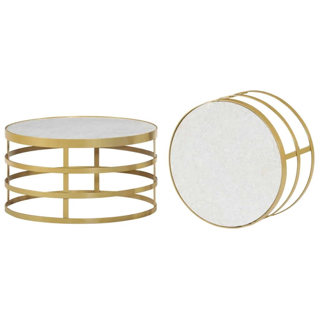 Tavolini da CaffÃ¨ 2 pz Marmo Ottone e Bianco cod mxl 54915