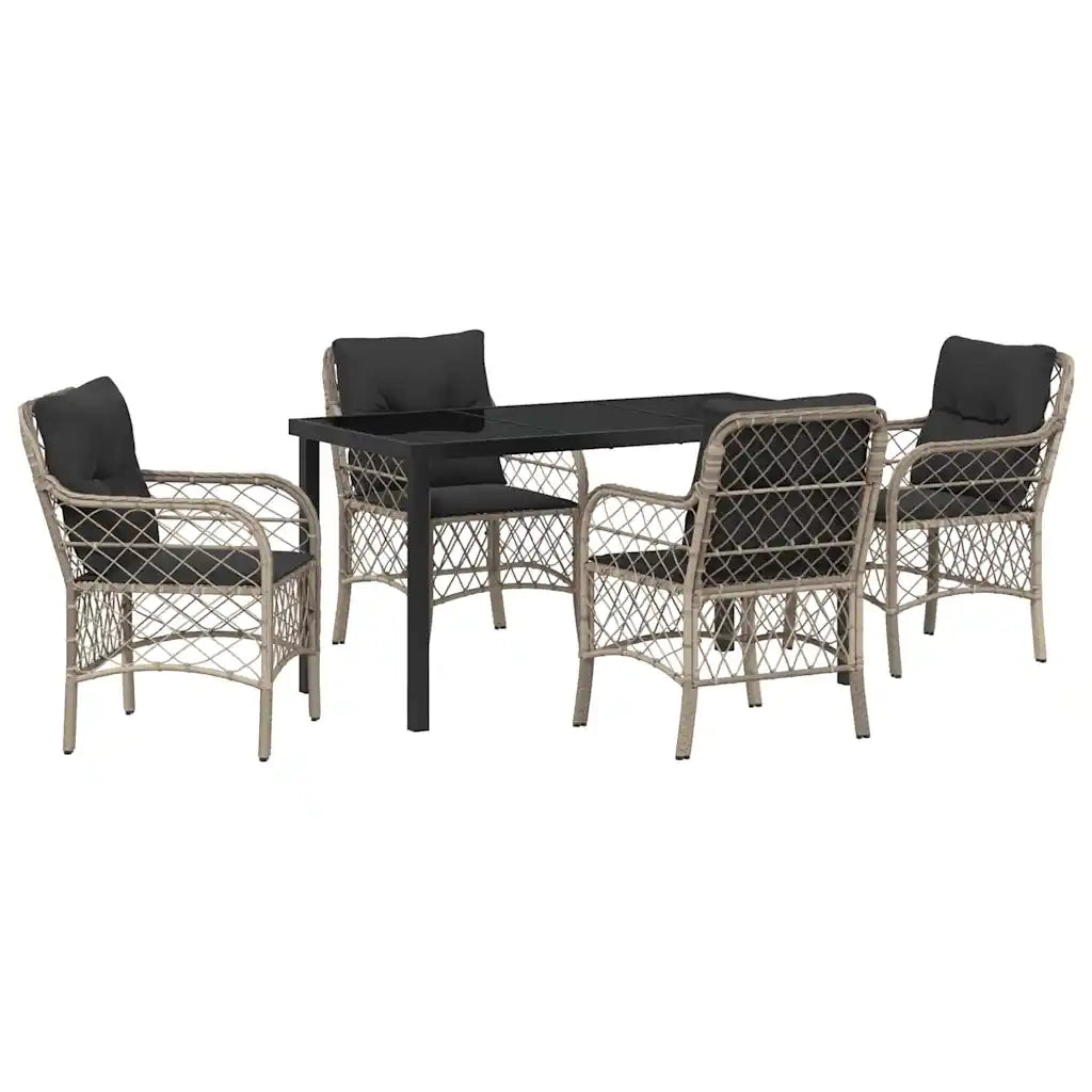 Set da Pranzo per Giardino 5 pcs Grigio chiaro polyrattan