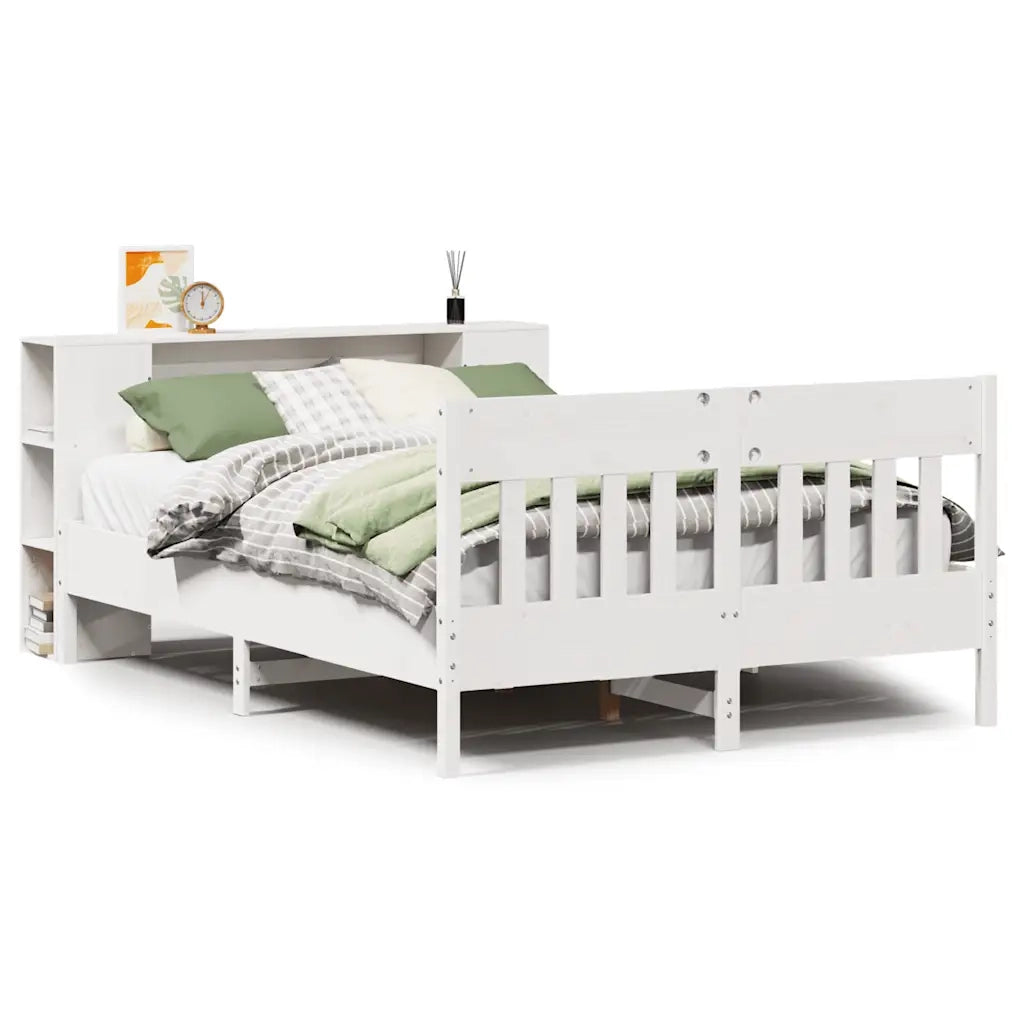 Letto matrimoniale | Letto per adulti | Letto Libreria senza Materasso Bianco 140x190 cm Legno di Pino