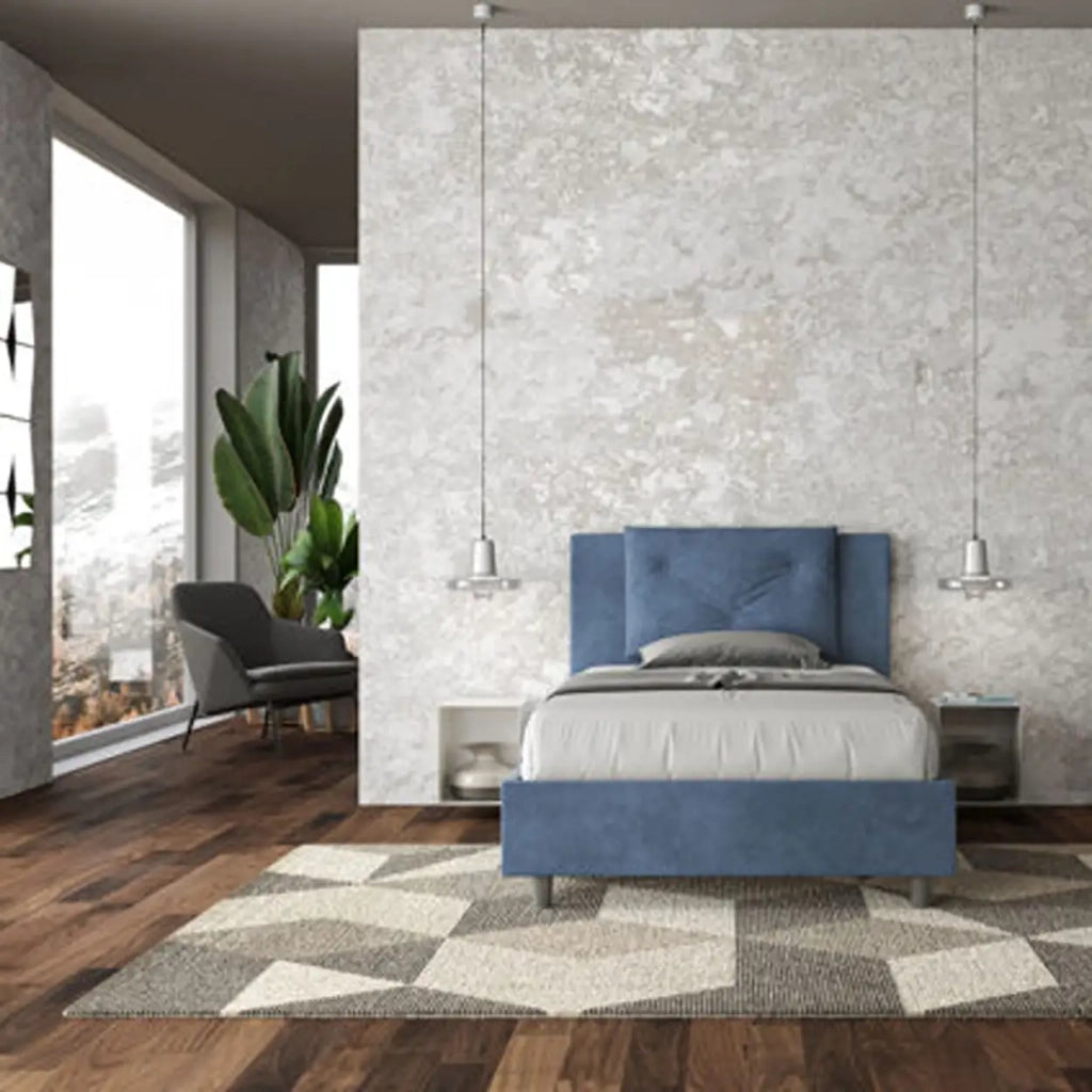 Letto una piazza e mezza senza rete imbottito 120x190 microfibra blu Appia