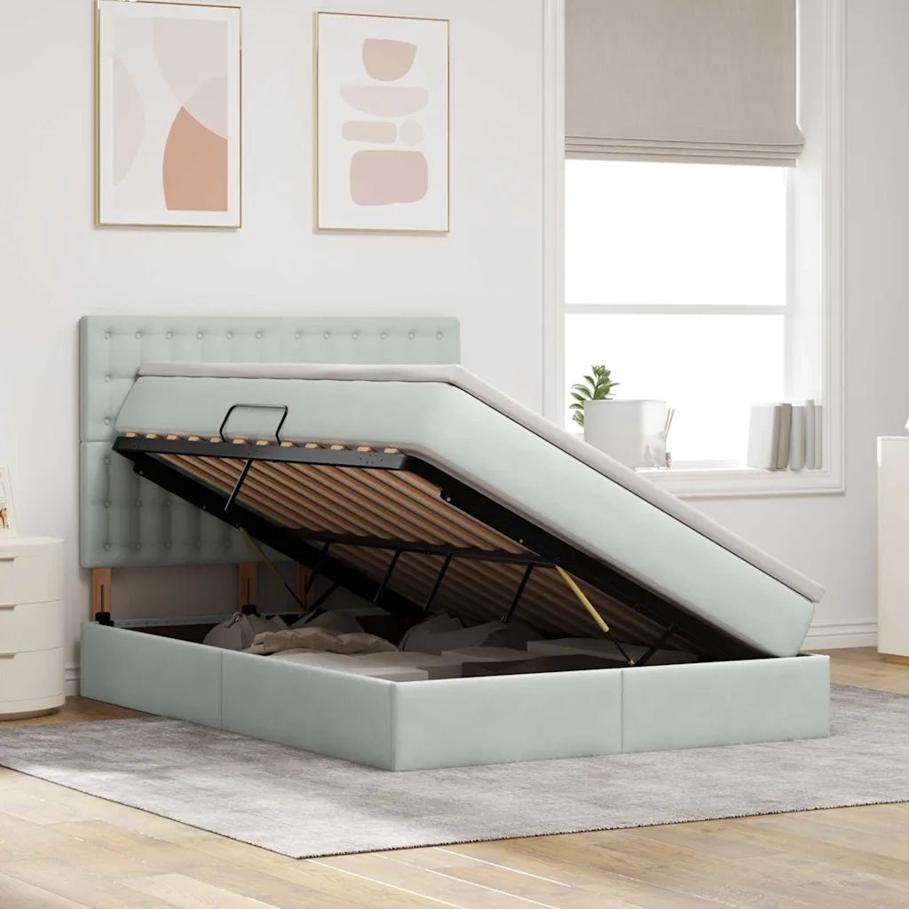 Letto con contenitore e LED Grigio chiaro 140 x 190 cm Velluto