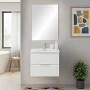 Mobile bagno sospeso 60cm bianco opaco con cassetti lavabo e specchio Elva