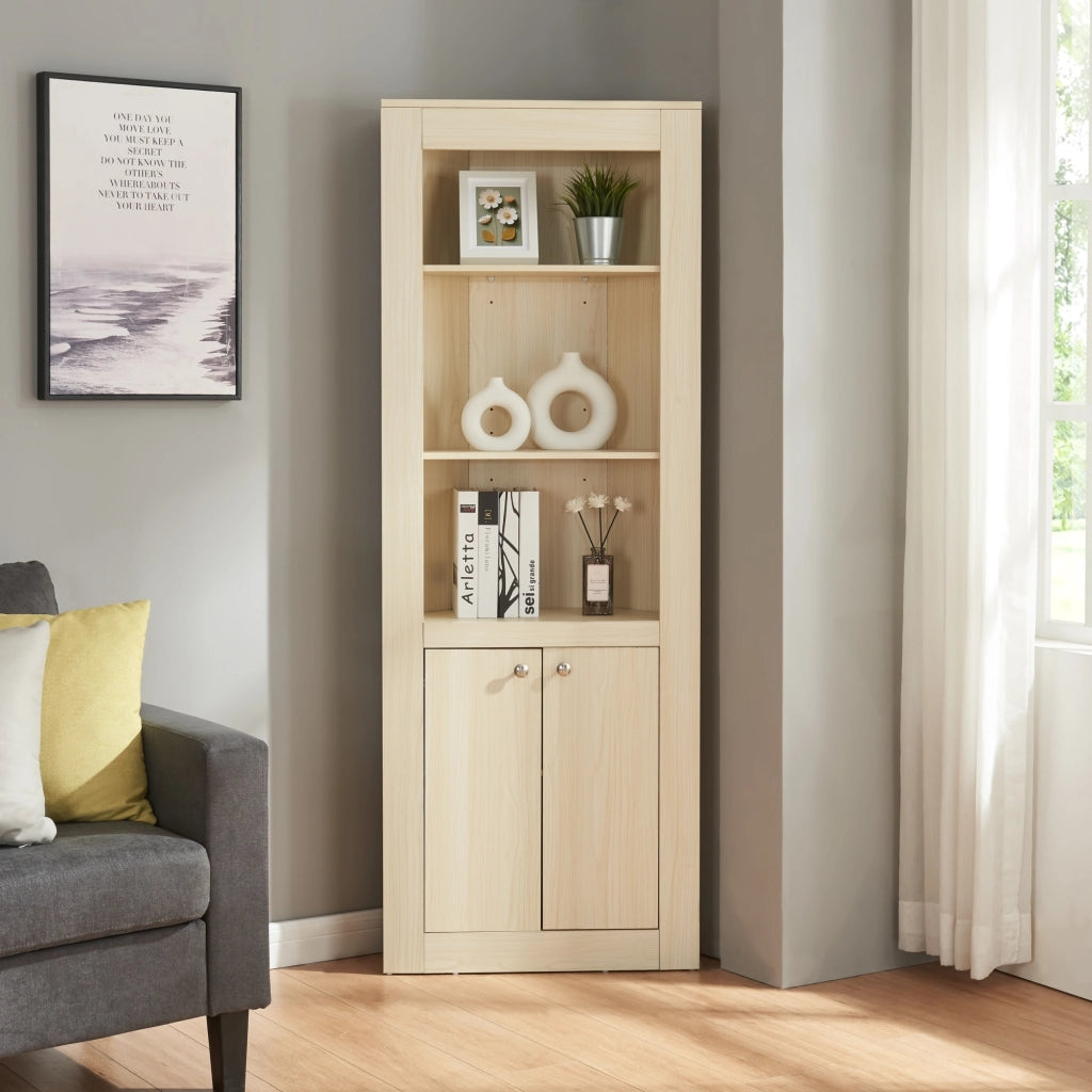 Armadio Angolare Eura con Scomparti Aperti e Chiusi - Effetto Rovere [en.casa]
