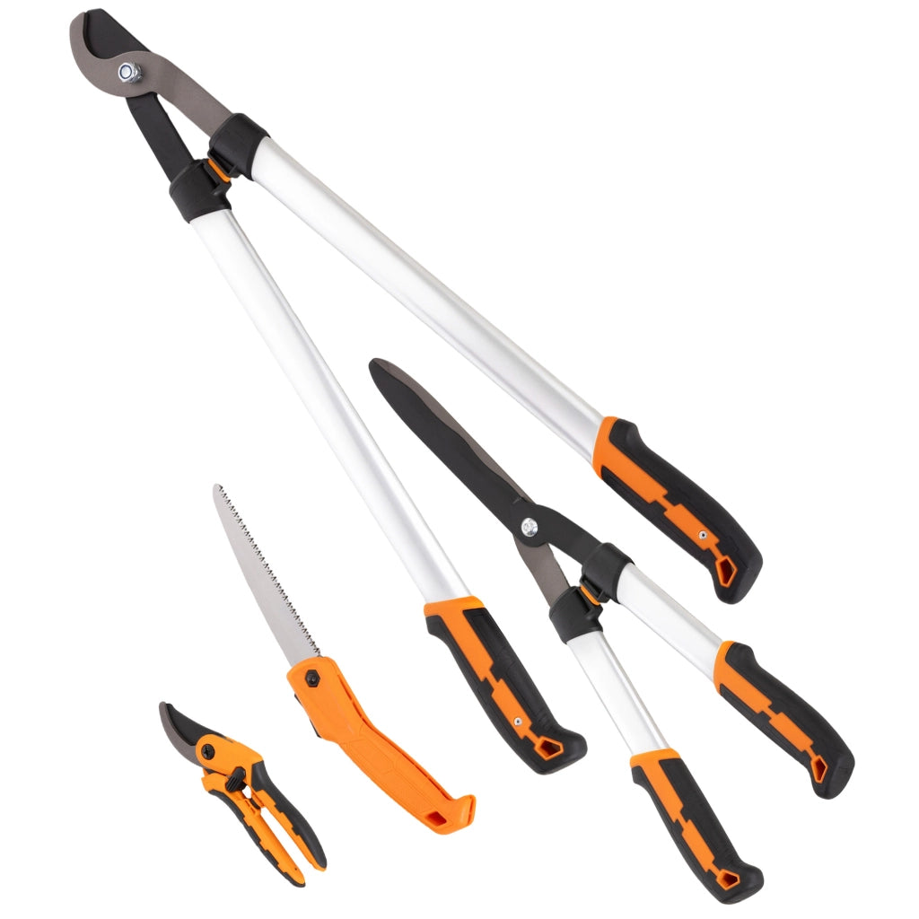 Set 4 Forbici da Giardino ¨C Xylo ¨C Tagliasiepi, Cesoie, Seghetto Pieghevole, Manico Alluminio